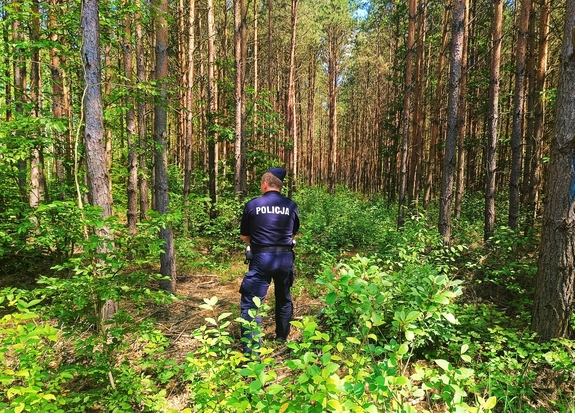 Policjant uczestniczący w poszukiwaniach.