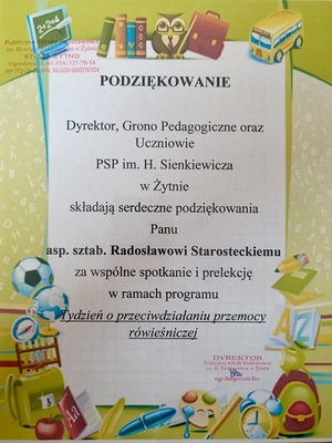Dzielnicowy spotkał się z uczniami w ramach „Tygodnia przeciwdziałania przemocy rówieśniczej”.